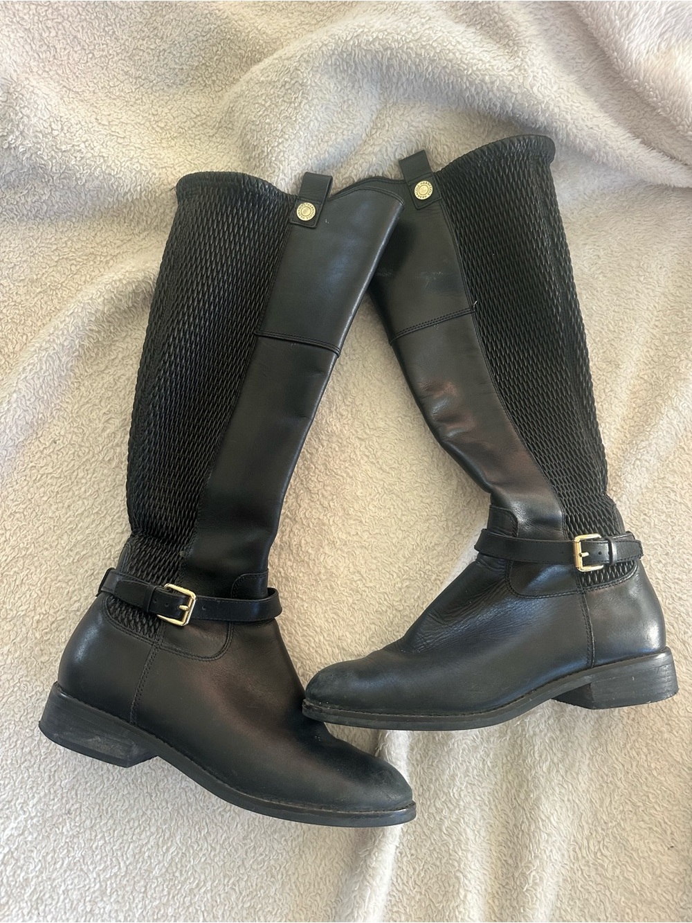 Cole Haan  Black Riding Boots with Knit Shaft